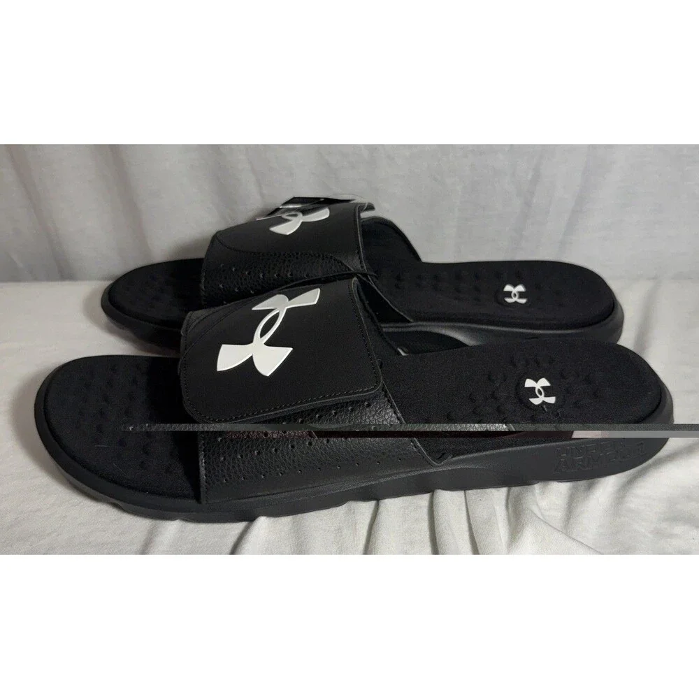 NEW NWT Under Armour Ignite Pro SL Slides Black White Mens size 18 Summer Shoes